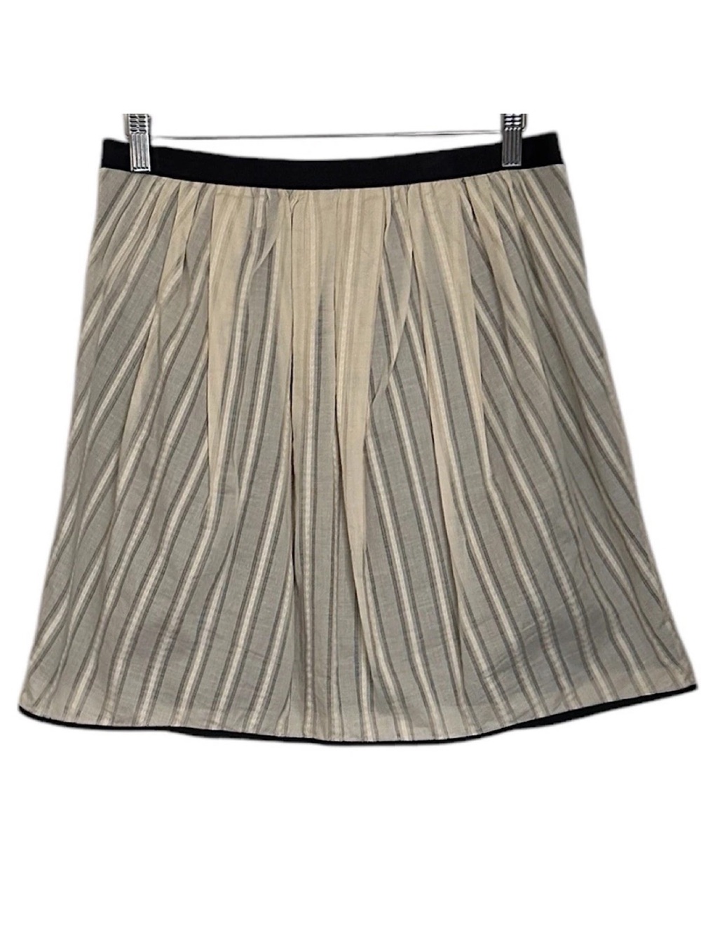 J. Crew Women’s A-Line Mini Skirt Beige Black Striped Cotton Ruched Sz 10 Lined